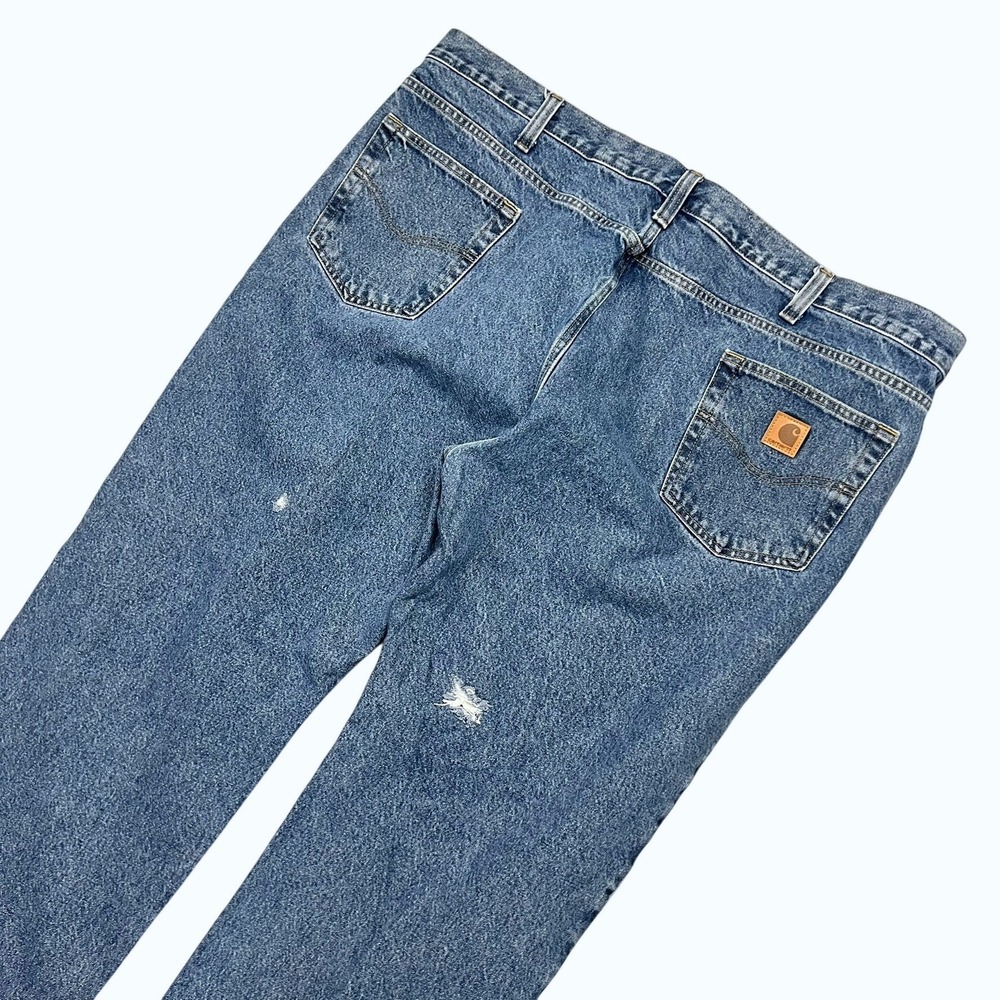 VTG Carhartt Traditional Fit‎ Jeans Mens 46x32 Blue Denim Work Pants Distressed
